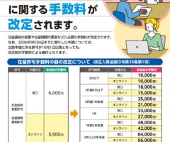 【2026年10月1日から、外国人の在留手続きに関する手数料が改定されます。】